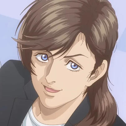 Haru Tennoji Haru from Trillion Game. A smug man with long brown hair smiles confidently.